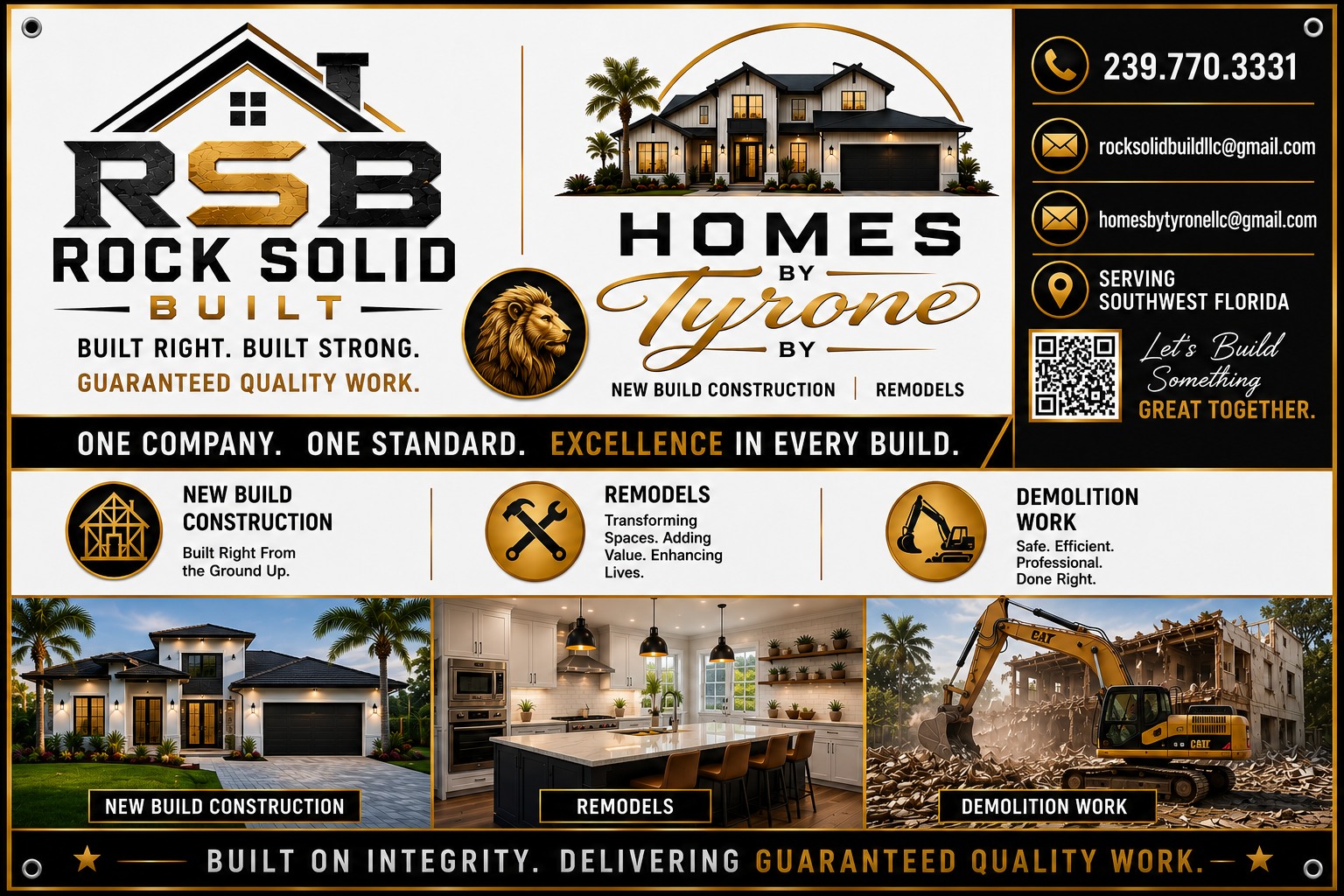 Rock Solid Built and Homes by Tyrone company board
